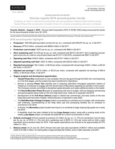 Thumbnail Kinross Gold
 Quarterly Report 2018-q2