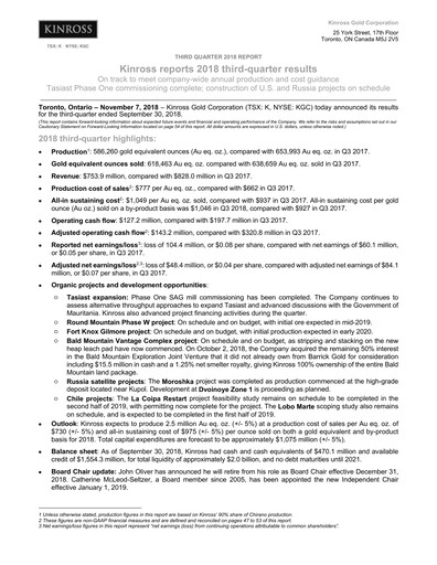 Thumbnail Kinross Gold
 Quarterly Report 2018-q3