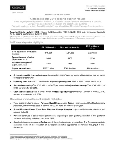 Thumbnail Kinross Gold
 Quarterly Report 2019-q2