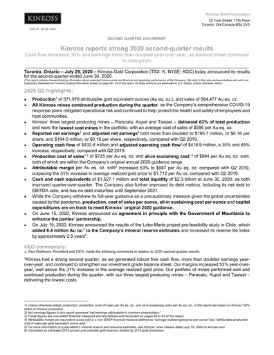 Thumbnail Kinross Gold
 Quarterly Report 2020-q2