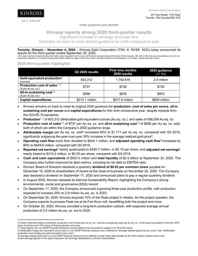 Thumbnail Kinross Gold
 Quarterly Report 2020-q3
