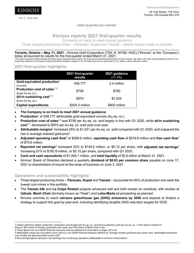 Thumbnail Kinross Gold
 Quarterly Report 2021-q1