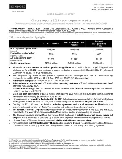 Thumbnail Kinross Gold
 Quarterly Report 2021-q2