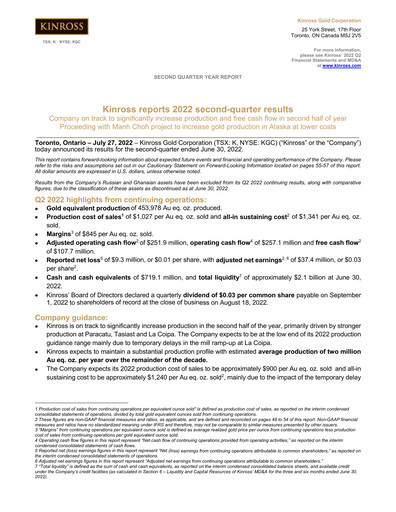 Thumbnail Kinross Gold
 Quarterly Report 2022-q2