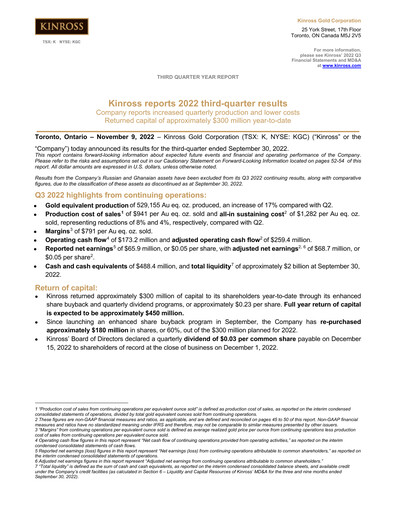 Thumbnail Kinross Gold
 Quarterly Report 2022-q3
