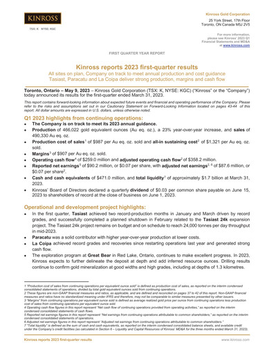 Thumbnail Kinross Gold
 Quarterly Report 2023-q1