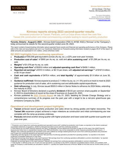 Thumbnail Kinross Gold
 Quarterly Report 2023-q2