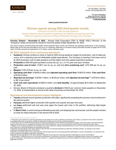 Thumbnail Kinross Gold
 Quarterly Report 2023-q3