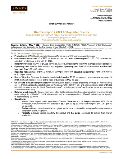 Thumbnail Kinross Gold
 Quarterly Report 2024-q1