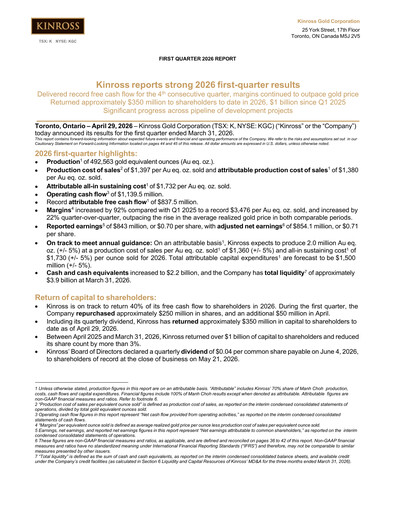 Thumbnail Kinross Gold
 Quarterly Report 2026-q1