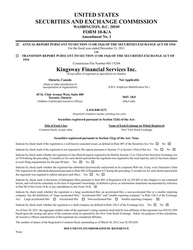 Thumbnail Kingsway Financial Services Annual Report 2011
