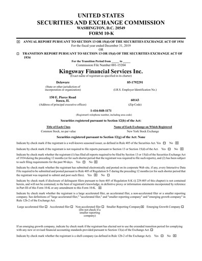 Thumbnail Kingsway Financial Services Annual Report 2019