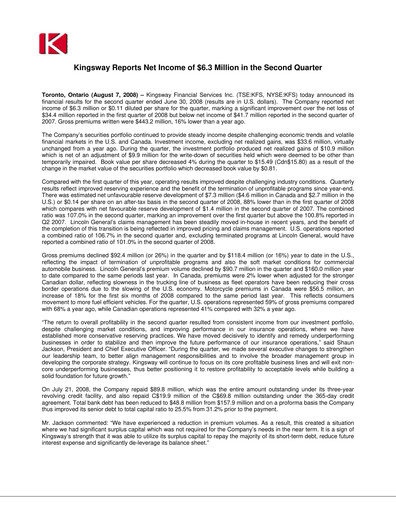 Thumbnail Kingsway Financial Services Quarterly Report 2008-q2