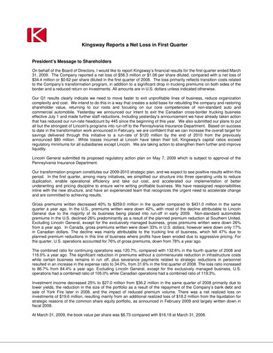 Thumbnail Kingsway Financial Services Quarterly Report 2009-q1