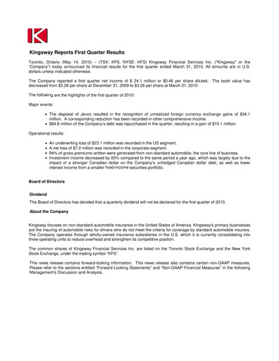Thumbnail Kingsway Financial Services Quarterly Report 2010-q1