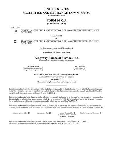 Thumbnail Kingsway Financial Services Quarterly Report 2012-q1