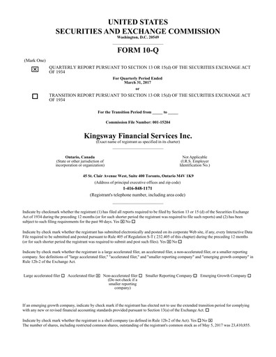 Thumbnail Kingsway Financial Services Quarterly Report 2017-q1