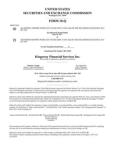Thumbnail Kingsway Financial Services Quarterly Report 2017-q2