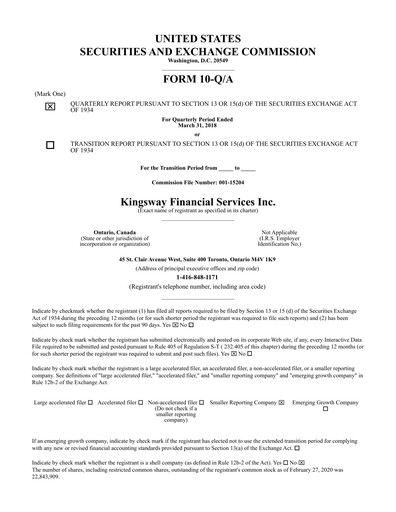 Thumbnail Kingsway Financial Services Quarterly Report 2018-q1