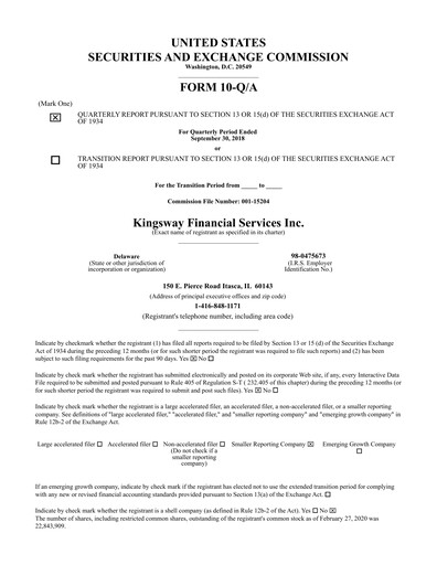Thumbnail Kingsway Financial Services Quarterly Report 2018-q3