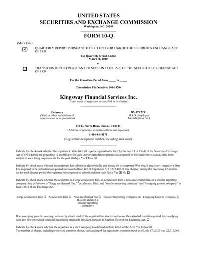 Thumbnail Kingsway Financial Services Quarterly Report 2020-q1