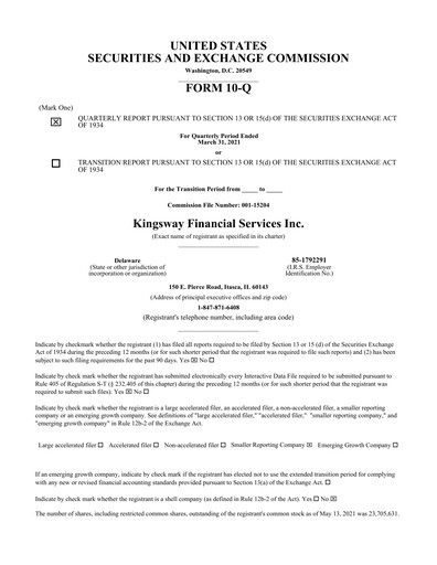 Thumbnail Kingsway Financial Services Quarterly Report 2021-q1