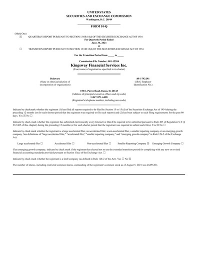 Thumbnail Kingsway Financial Services Quarterly Report 2021-q2
