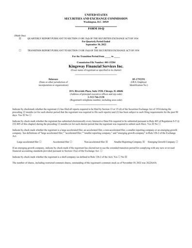 Thumbnail Kingsway Financial Services Quarterly Report 2022-q3