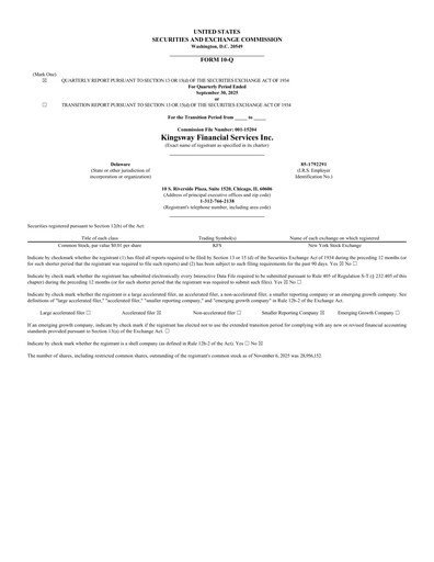 Thumbnail Kingsway Financial Services Quarterly Report 2025-q3