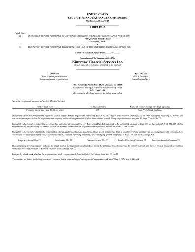 Thumbnail Kingsway Financial Services Quarterly Report 2026-q1