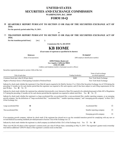 Thumbnail KB Home
 Quarterly Report 2019-q2