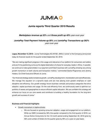 Miniature Jumia Rapport trimestriel 2019-q3