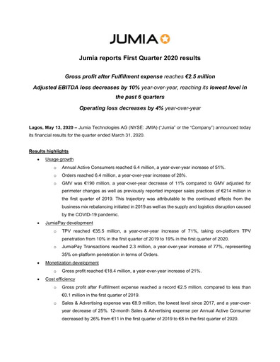 Miniature Jumia Rapport trimestriel 2020-q1