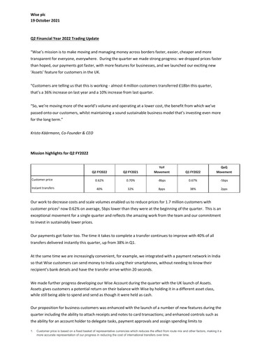 Thumbnail Wise PLC
 Quarterly Report 2022-q2