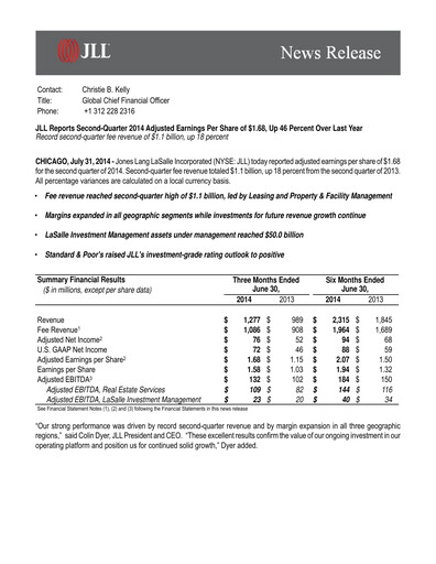 Thumbnail Jones Lang LaSalle Quarterly Report 2014-q2