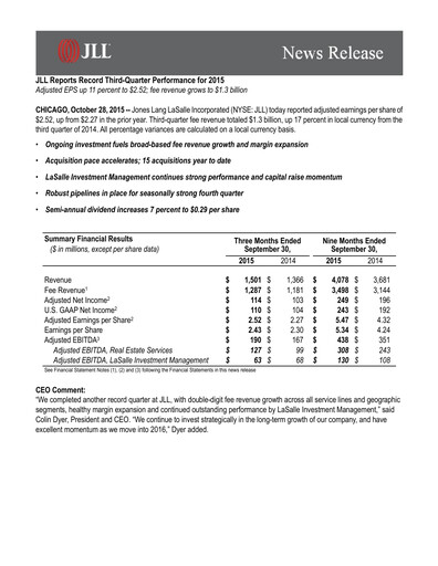 Thumbnail Jones Lang LaSalle Quarterly Report 2015-q3