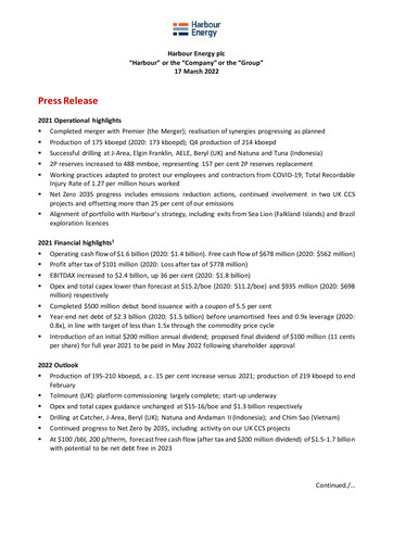 Thumbnail Harbour Energy Financial Report 2021