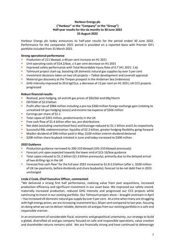 Thumbnail Harbour Energy Half-year Report 2022-h1