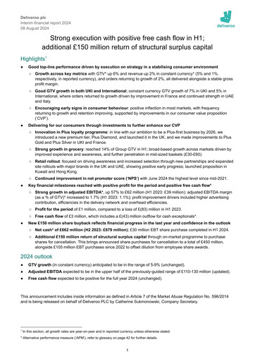 Thumbnail Deliveroo Half-year Report 2024-h1