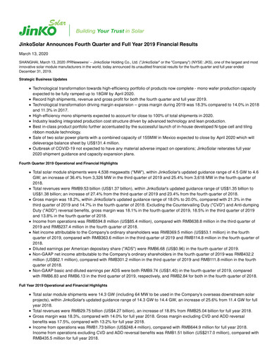 Thumbnail Jinko Solar Financial Statement 2019
