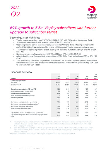 Miniature Viaplay Group Rapport trimestriel 2022-q2
