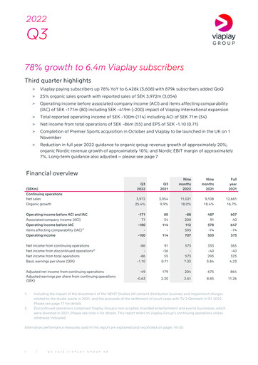 Miniature Viaplay Group Rapport trimestriel 2022-q3