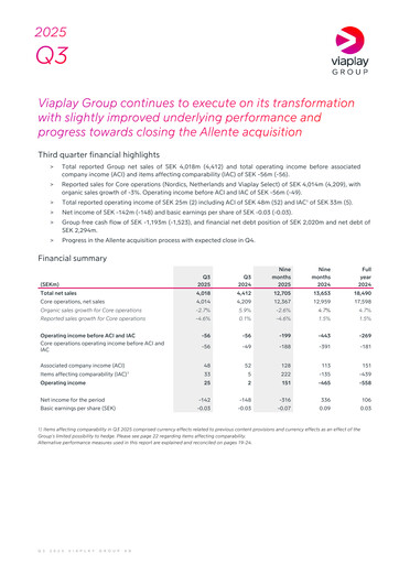 Miniature Viaplay Group Rapport trimestriel 2025-q3