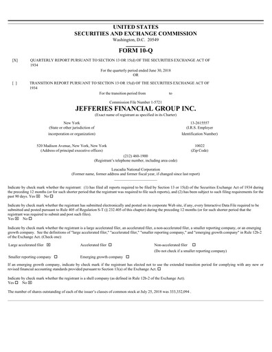 Thumbnail Jefferies Financial Group
 Quarterly Report 2018-q2