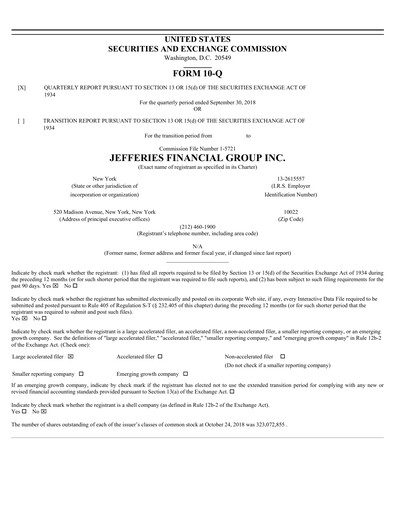 Thumbnail Jefferies Financial Group
 Quarterly Report 2018-q3