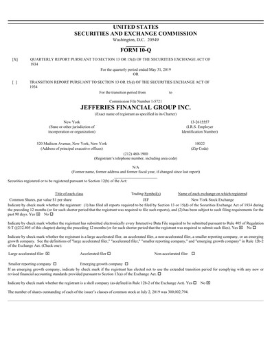 Thumbnail Jefferies Financial Group
 Quarterly Report 2019-q2