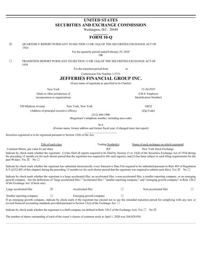 Thumbnail Jefferies Financial Group
 Quarterly Report 2020-q1