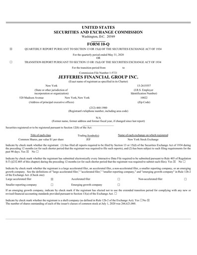 Thumbnail Jefferies Financial Group
 Quarterly Report 2020-q2