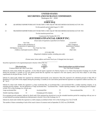 Thumbnail Jefferies Financial Group
 Quarterly Report 2022-q3