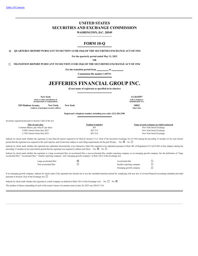 Thumbnail Jefferies Financial Group
 Quarterly Report 2023-q2
